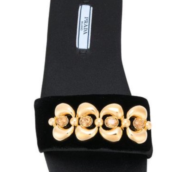 New PRADA Jeweled Velvet Sandals / Slides  $750 w/ Gold & Jewels - Picture 2 of 15